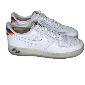 Nike Air Force 1 Low Be True White Leather Sneakers Mens 10 Iridescent & Rainbow